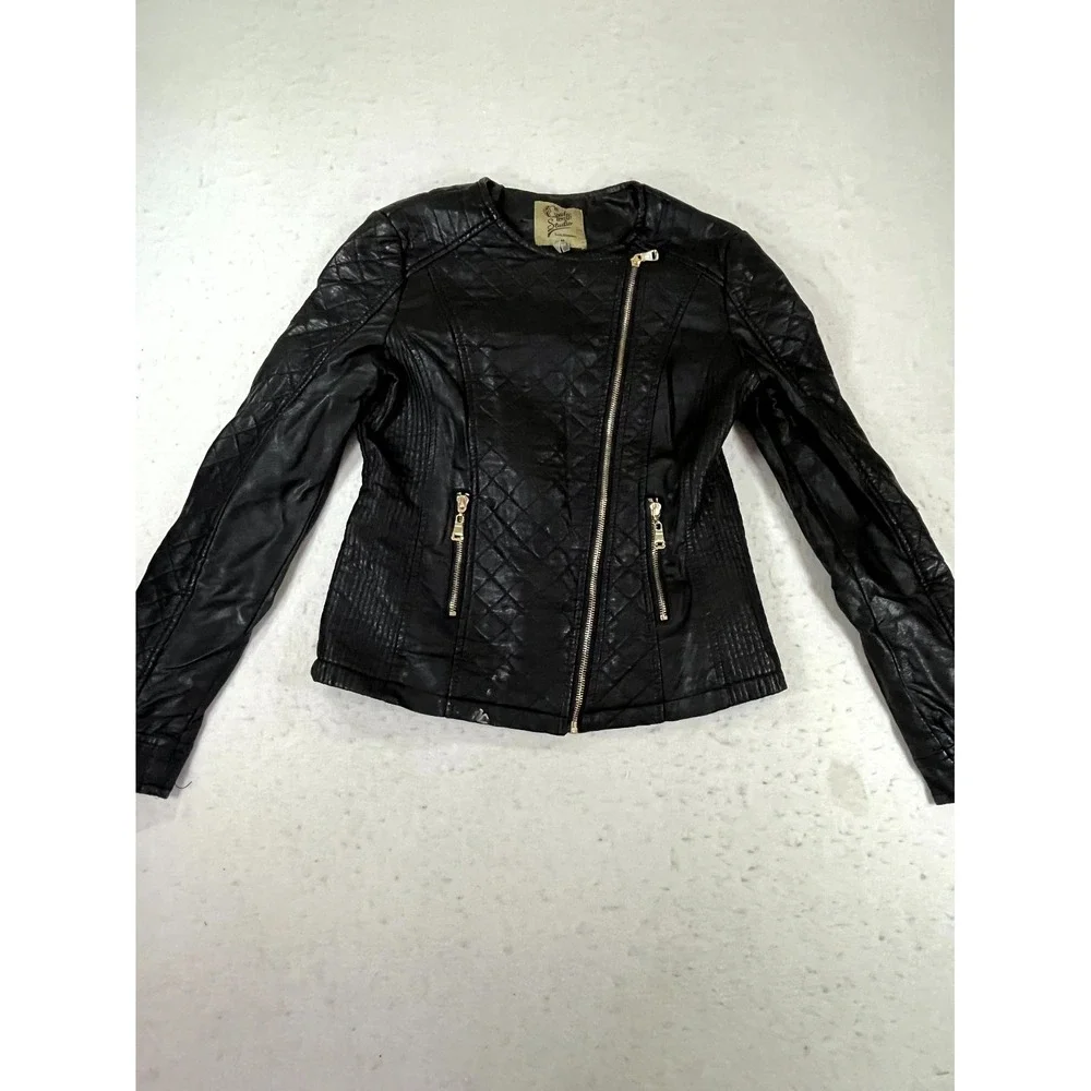 Vintage Catwalk Studio Leather Jacket Girl Medium Black Quilted Asymmetrical Zip